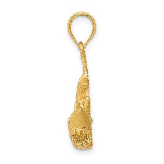 14k Satin Diamond-cut Swimming Shark Pendant