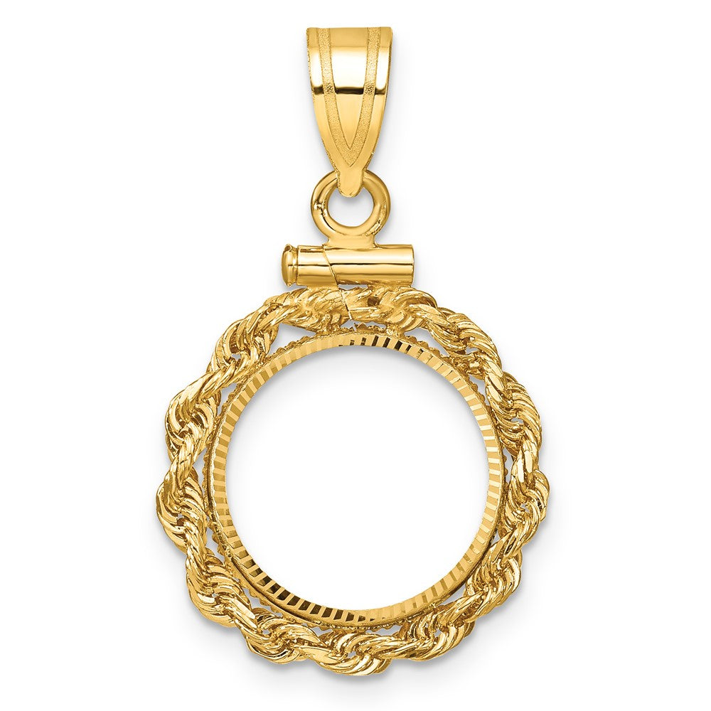 Gold Rope Polished Diamond-cut Screw Top Bezel Pendant