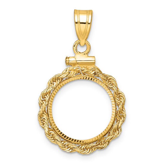 Gold Rope Polished Diamond-cut Screw Top Bezel Pendant