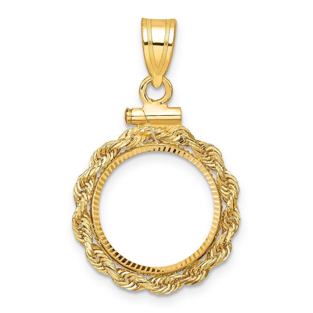 Gold Rope Polished Diamond-cut Screw Top Bezel Pendant