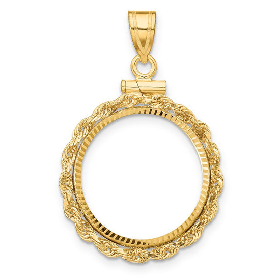 Gold Rope Polished Diamond-cut Screw Top Bezel Pendant