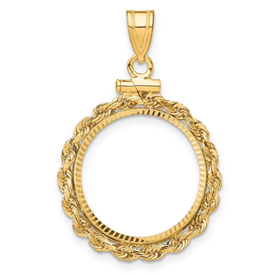 Gold Rope Polished Diamond-cut Screw Top Bezel Pendant