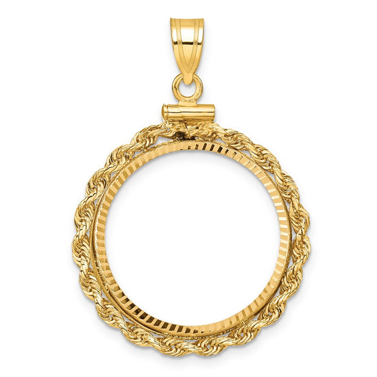 Gold Rope Polished Diamond-cut Screw Top Bezel Pendant