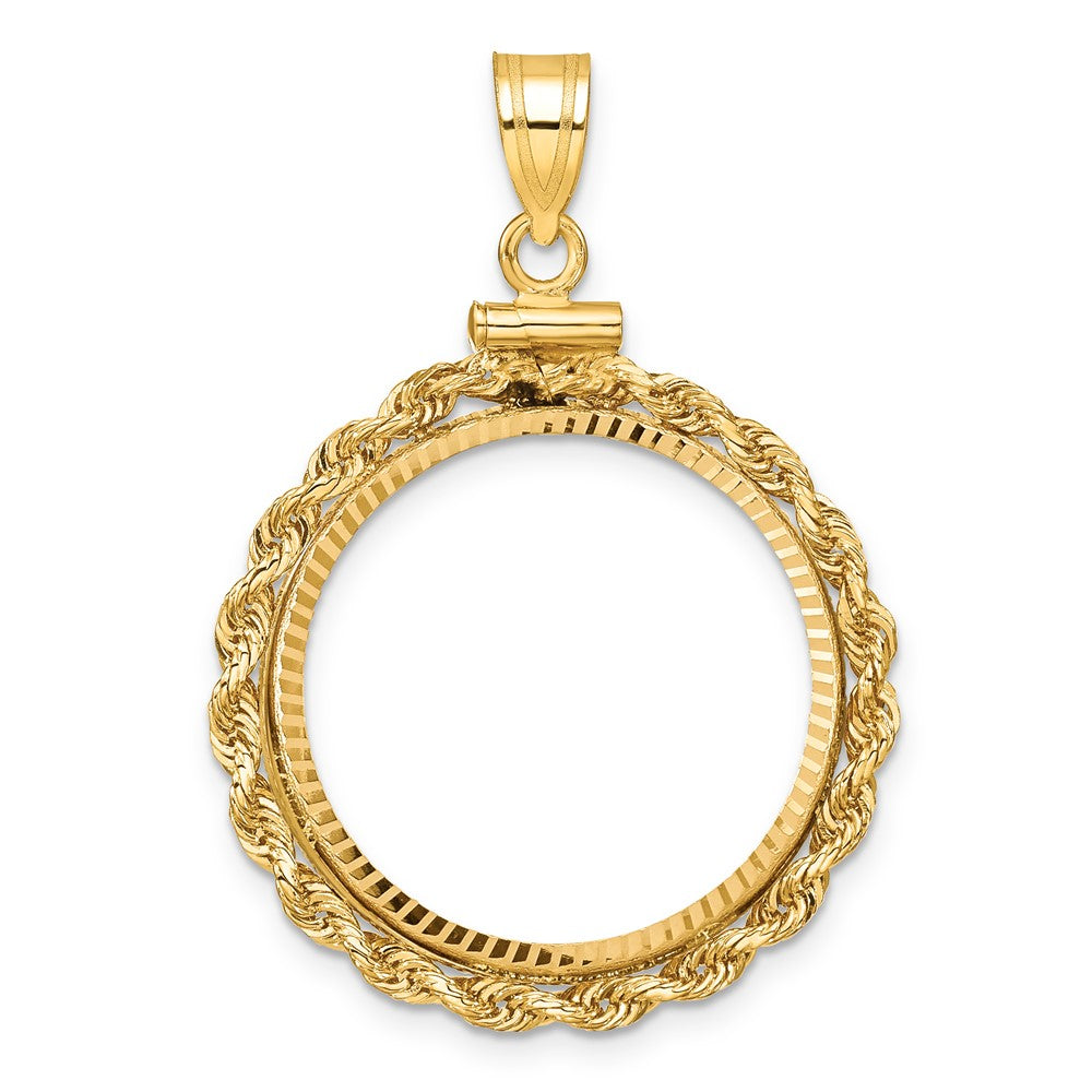 Gold Rope Polished Diamond-cut Screw Top Bezel Pendant