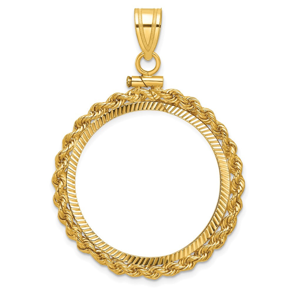 Gold Rope Polished Diamond-cut Screw Top Bezel Pendant