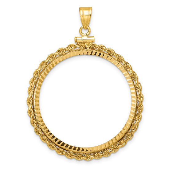 Gold Rope Polished Diamond-cut Screw Top Bezel Pendant