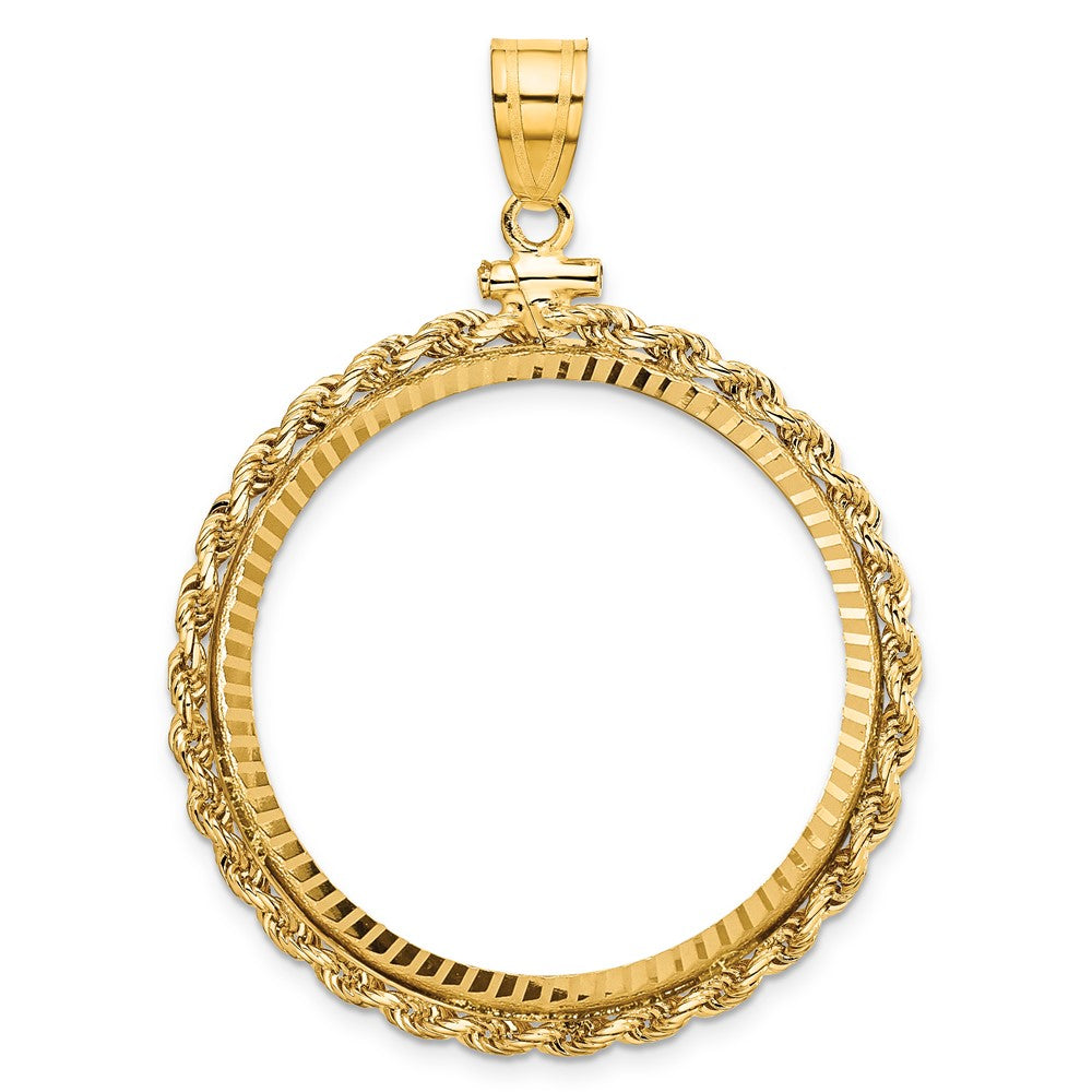 Gold Rope Polished Diamond-cut Screw Top Bezel Pendant