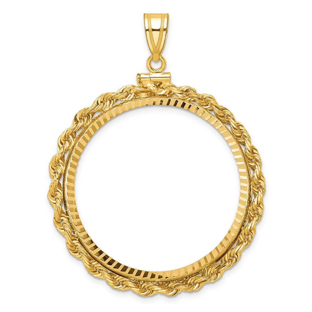 Gold Rope Polished Diamond-cut Screw Top Bezel Pendant