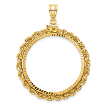 Gold Rope Polished Diamond-cut Screw Top Bezel Pendant