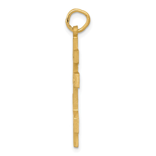 14k Satin Diamond-cut Eastern Orthodox Cross Pendant
