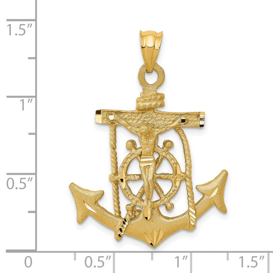 14k Satin Diamond-cut Mariners Crucifix Pendant