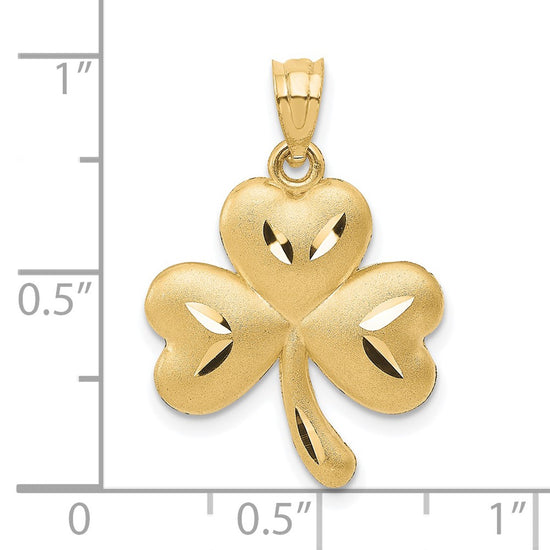 14k Satin Diamond-cut Shamrock Charm