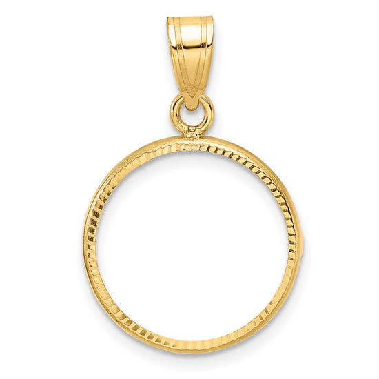 Gold Polished Diamond-cut Prong Coin Bezel Pendant