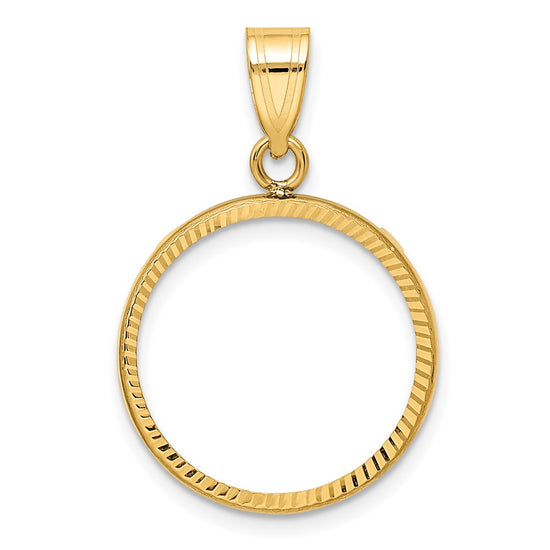 Gold Polished Diamond-cut Prong Coin Bezel Pendant