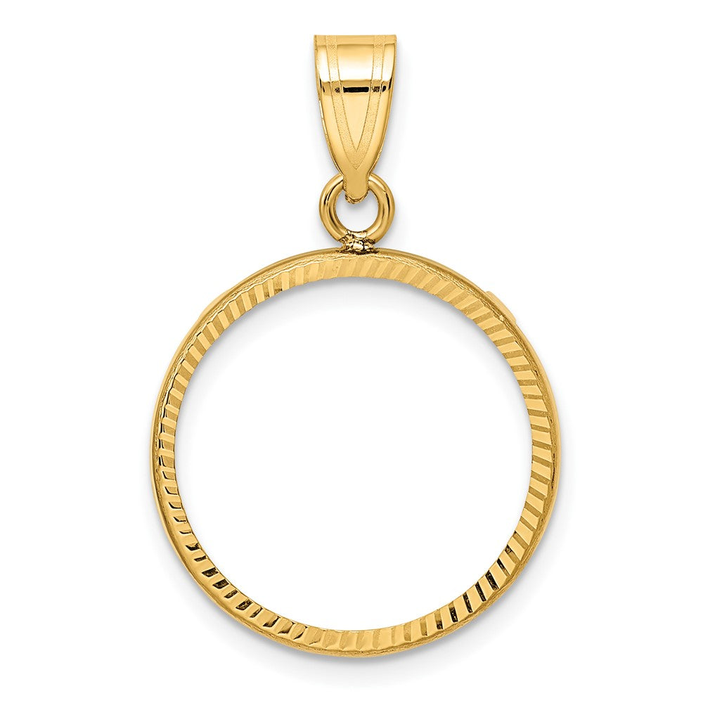 Gold Polished Diamond-cut Prong Coin Bezel Pendant