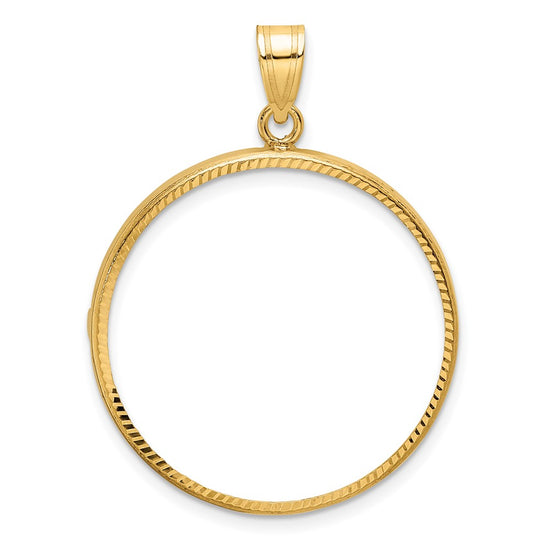 Wideband Distinguished Coin Jewelry 14k Polished and Diamond-cut 27.0mm Prong Coin Bezel Pendant