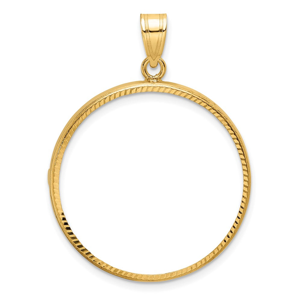 Gold Polished Diamond-cut Prong Coin Bezel Pendant