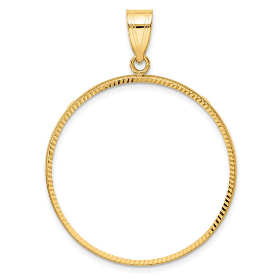 Gold Polished Diamond-cut Prong Coin Bezel Pendant