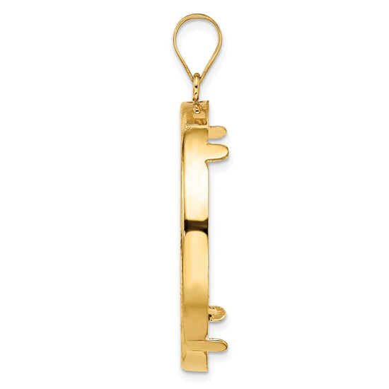 Gold Polished Diamond-cut Prong Coin Bezel Pendant