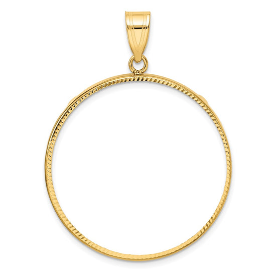 Gold Polished Diamond-cut Prong Coin Bezel Pendant