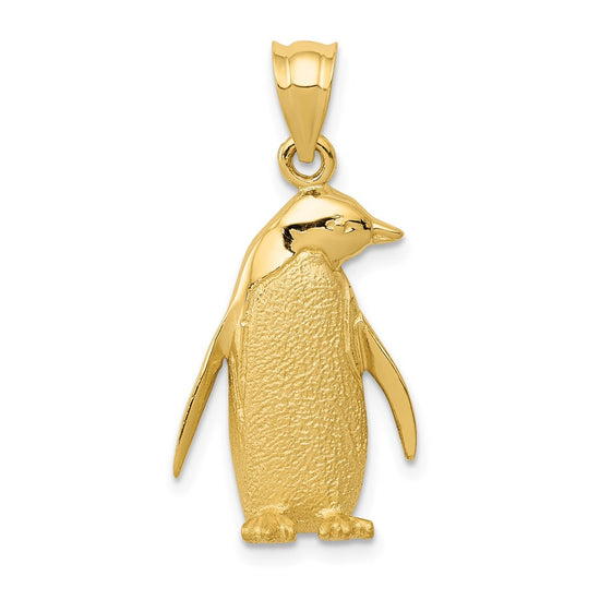 14k Polished and Textured Penguin Charm