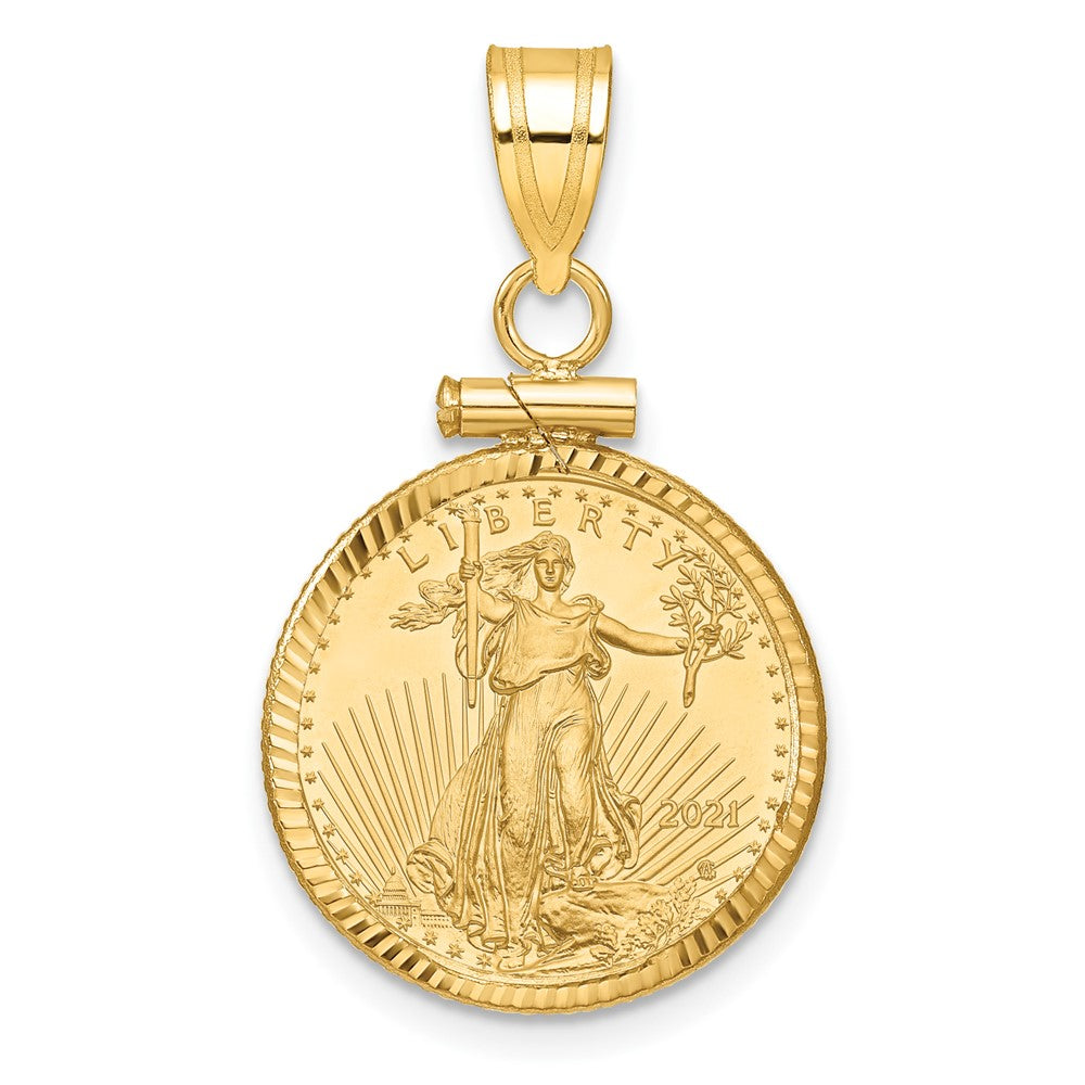 Diamond-cut Screw Top Coin Bezel Pendant with Coin