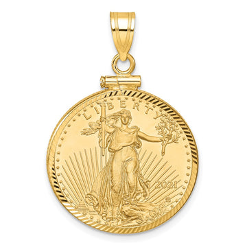 Diamond-cut Screw Top Coin Bezel Pendant with Coin