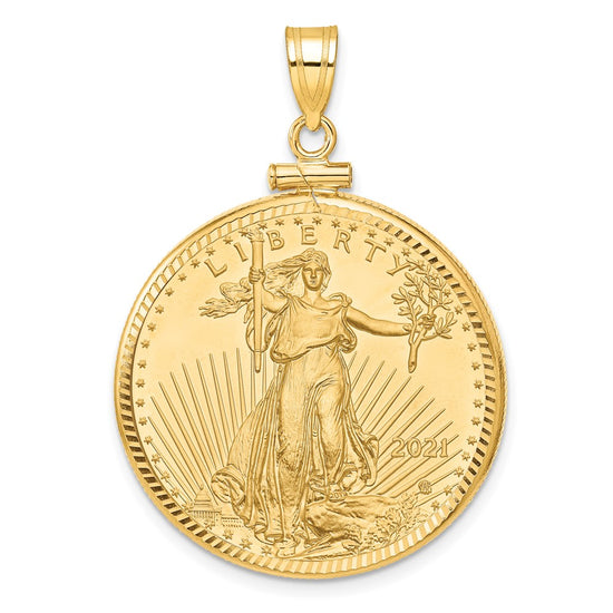Diamond-cut Screw Top Coin Bezel Pendant with Coin