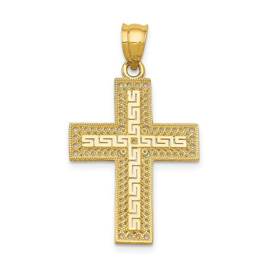 14k Greek Key Filigree Cross Pendant