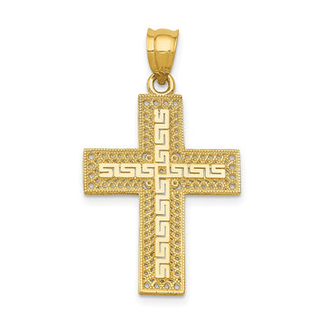 14k Greek Key Filigree Cross Pendant