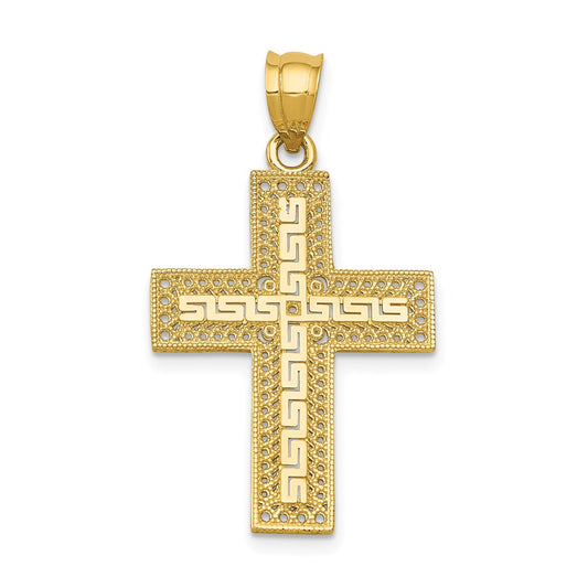 14k Greek Key Filigree Cross Pendant