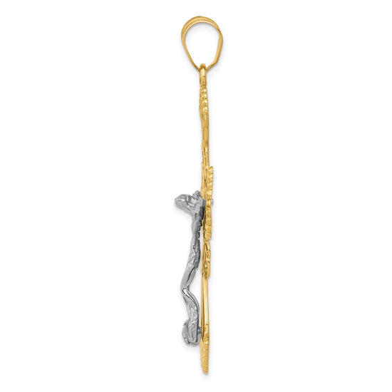 14k Two-tone Large Diamond-cut Crucifix Pendant