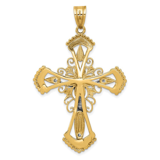 14k Two-tone Large Diamond-cut Crucifix Pendant