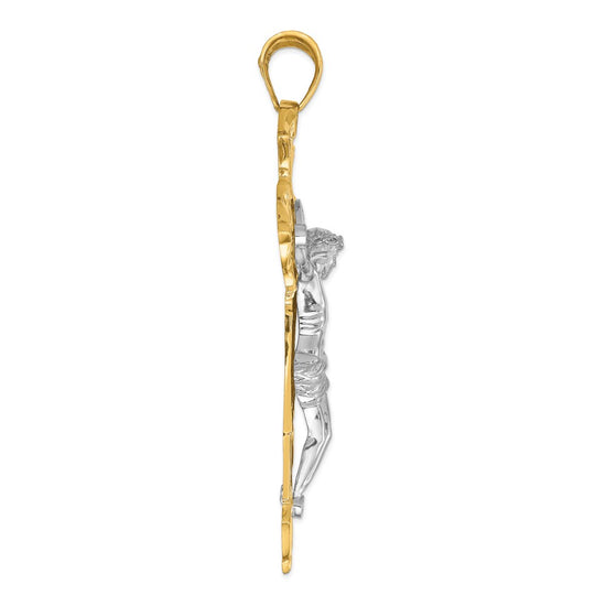 14k Two-tone Large Polished with Red CZs Crucifix Pendant