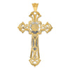 14k Two-tone Large Polished with Red CZs Crucifix Pendant