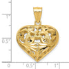 14k Polished Diamond-cut Fancy 3-D Heart Charm