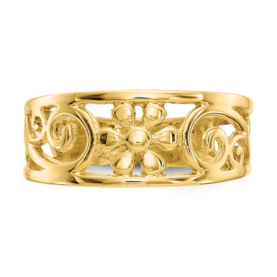 Gold Polished Flower Toe Ring