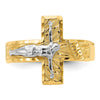 14k Two-tone Mens Polished and Diamond-Cut Crucifix Ring
