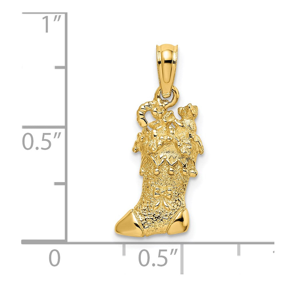 14k Solid Polished 3-D Christmas Stocking Charm