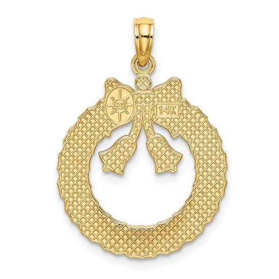 14k Satin/Polished Christmas Wreath Charm