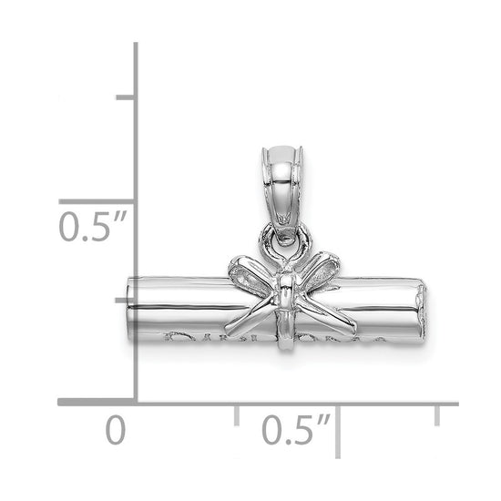 14K White Gold 3-D Hollow Polished DIPLOMA Pendant