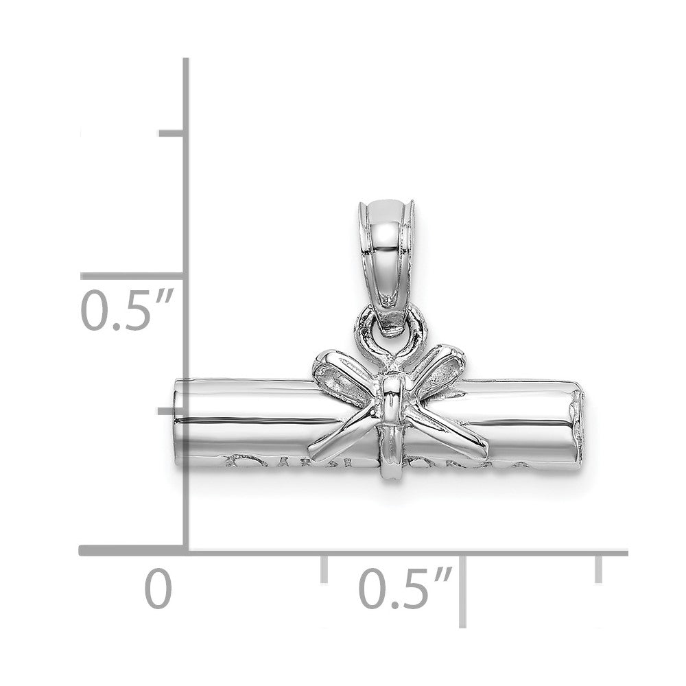 14K White Gold 3-D Hollow Polished DIPLOMA Pendant