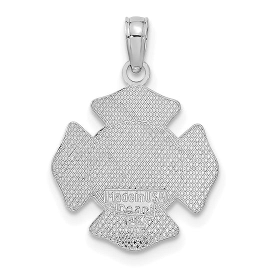 14K White Gold Polished Small Solid St. Florian F.D. Badge Pendant
