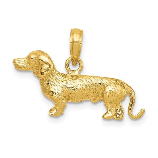 14k Solid Polished 3-D Wire Haired Dachshund Dog Charm