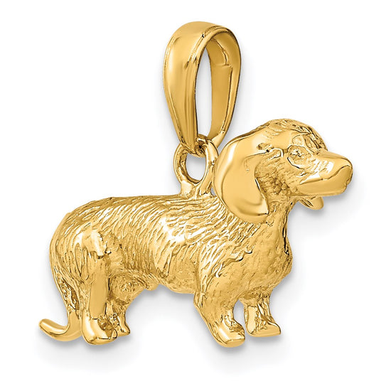 14k Solid Polished 3-D Wire Haired Dachshund Dog Charm