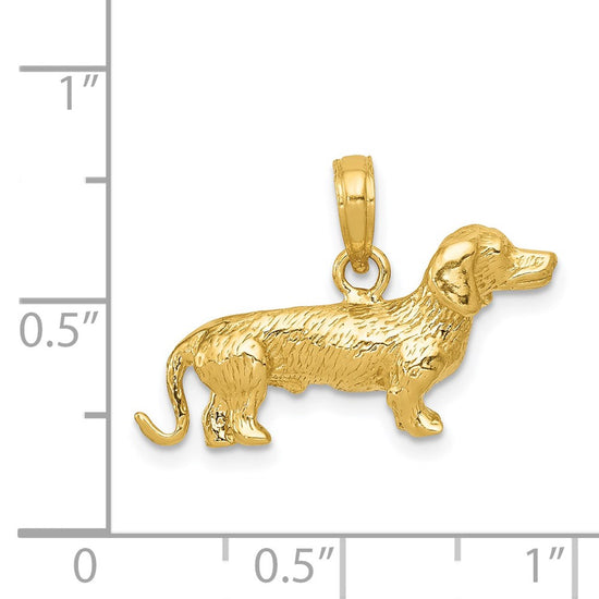 14k Solid Polished 3-D Wire Haired Dachshund Dog Charm