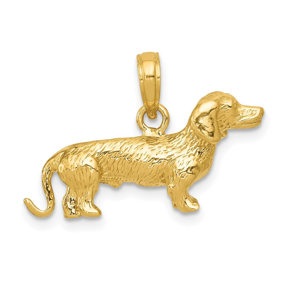 14k Solid Polished 3-D Wire Haired Dachshund Dog Charm