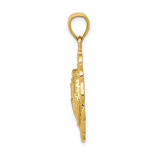 14k Solid Polished Horse Head in Horseshoe Frame Pendant