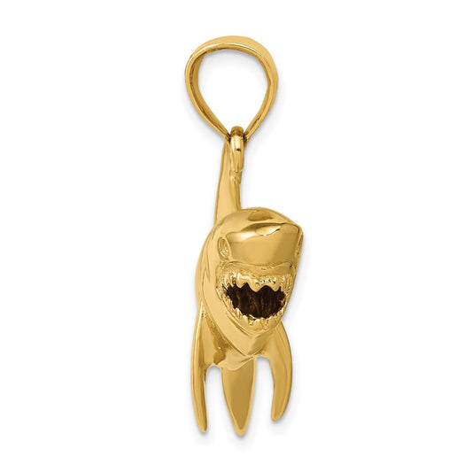 14K Large Polished 3-D Shark Pendant