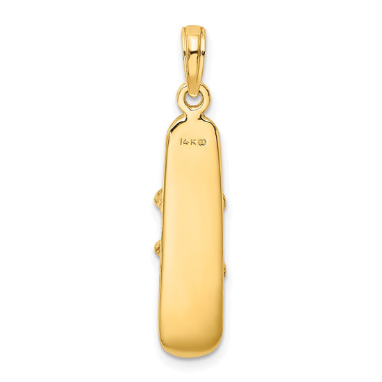 14K Solid Polished 3-D Snowboard Charm